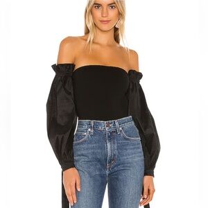 Majorelle Bliss Off The Shoulder Balloon Sleeve Bodysuit Black